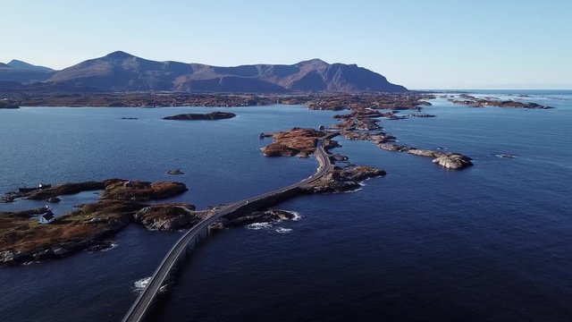 The Atlantic Ocean Road (Originally in Norwegian: Atlanterhavsvegen or Atlanterhavsveien), the road runs over dozens of small islands, M&oslash;re og Romsdal, Norway 2019