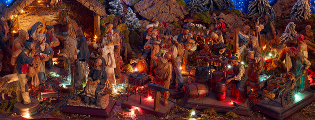 Christmas nativity scene represented with beautiful handmade statuettes