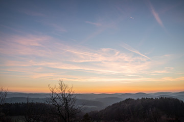 dusk after sunset in mountains franconian switzerland bavaria