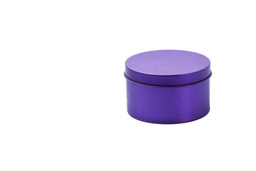 Purple color of metal jar container with cap on isolated background