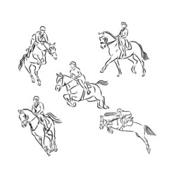 set of silhouettes of horses, horsemanship 