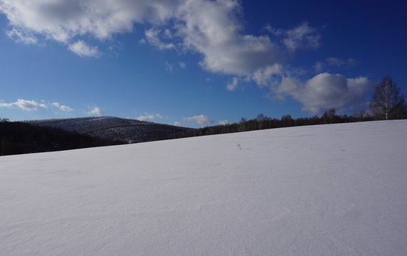 Blue sky and white ravines in the Urals