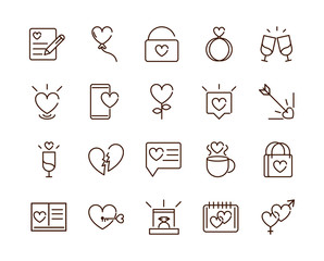 love heart romantic passion feeling related icons collection thick line