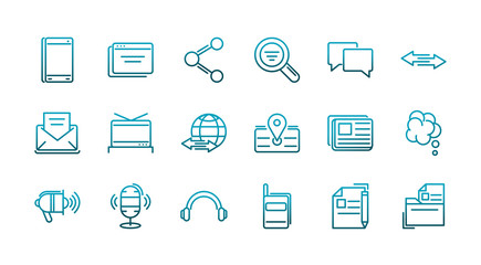 communications talk information broadcast icons set gradient line