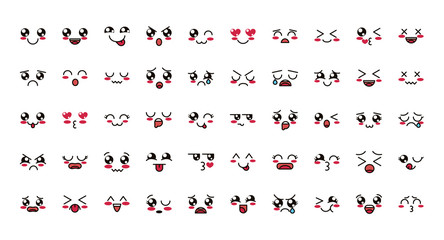 Fototapeta na wymiar kawaii cute face expressions eyes and mouth icons set
