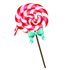 Strawberry flavored lollipop vector Isolated on white background.