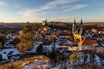 aerial winter view onto Gößweinstein franconian switzerland germany