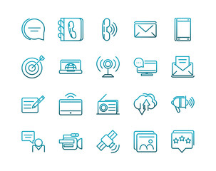 communications talk information broadcast icons set gradient line