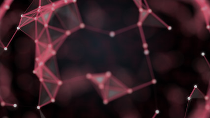 Abstract plexus background. Connection of red lines and dots making a polygonal structure.