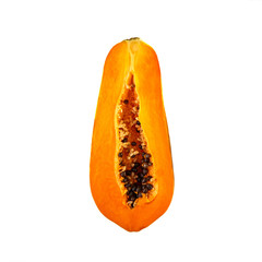 Carica Papaya On An Isolated White Background. Papaya slices, top view