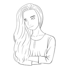 vector illustration of a beautiful woman with arms folded gesture, line art