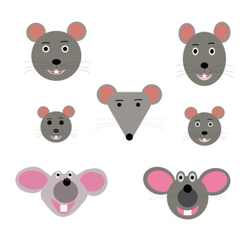 Collection of mouse heads in vector