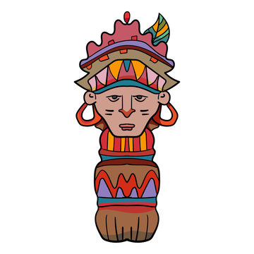 Totem Rituals and Occultism made of stone or wood. Landmark Vector, native idol. Vector illustration