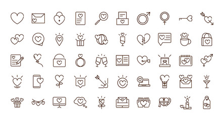 love heart romantic passion feeling related icons collection thick line