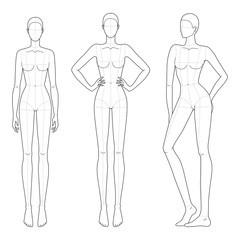 Fashion template of women in different standing poses. 