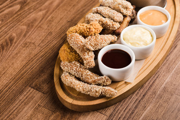 different snacks and main dishes for wine and beer