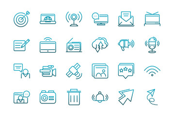 communications talk information broadcast icons set gradient line