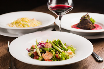 different snacks and main dishes for wine and beer