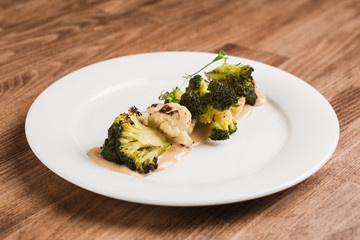 baked cauliflower and broccoli restaurant dish