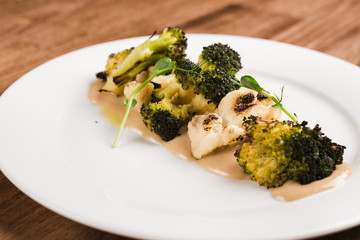 baked cauliflower and broccoli restaurant dish