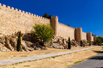 Ancient medieval city walls. Avila, Castilla, Spain.