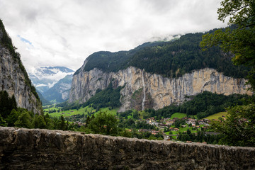 lauterbrunnen switzerland panorama with staubbachfall