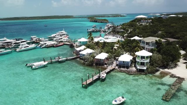 Aerial view Bahamas, Exumas. Staniel Cay Yacht Club, Marina