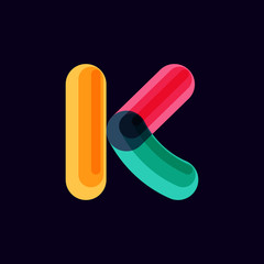 K letter vivid logo with overlapping lines on black background.