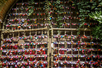 Thousands of love locks at Juliets home door in Verona