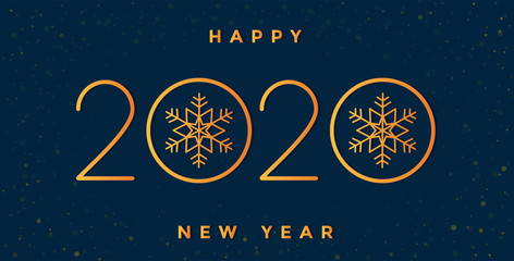 Happy new 2020 year! Holiday vector illustration of golden numbers and text. Festive poster or banner on isolated blue background