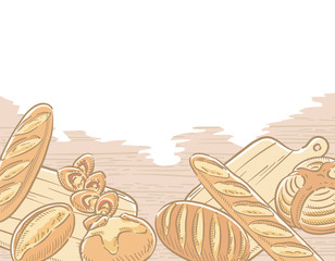 パン素材による背景、フレーム素材