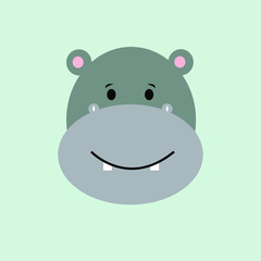 Cartoon animal, cute hippo. Flat design.Vector Illustration