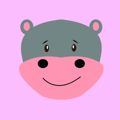 Cartoon animal, cute hippo. Flat design.Vector Illustration