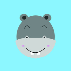 Cartoon animal, cute hippo. Flat design.Vector Illustration