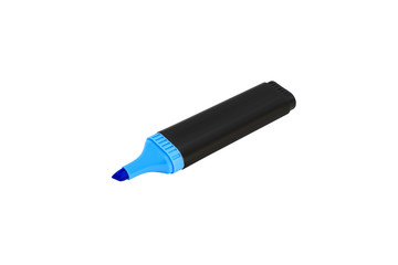 Blue highlighter with the cap off isolated on white background
