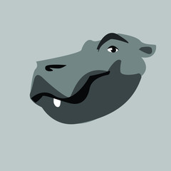 Cartoon animal, hippo face. Flat design.Vector Illustration