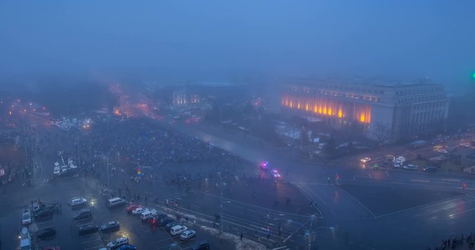 BUCHAREST, ROMANIA - FEBRUARY 5, 2017: 300 000 Romanians geared up for the biggest protests since 1989 Revolution. Mass rallies persist nationwide despite that government repeals corruption decree