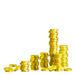 Vector gold coins can be used for additional decorations on a white background.