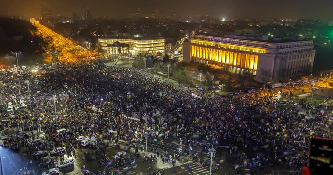 BUCHAREST, ROMANIA - FEBRUARY 5, 2017: 300 000 Romanians geared up for the biggest protests since 1989 Revolution. Mass rallies persist nationwide despite that government repeals corruption decree