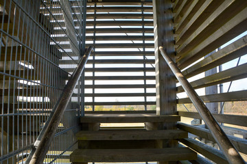 Inside - stairs in a wooden lookout tower