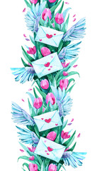 Letter Fly Flower Heart Valentine's Day wings Postcard Illustration Pattern Vertical Repeat