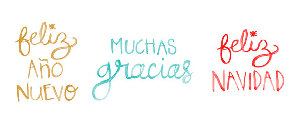 Watercolor Feliz Año Nuevo Navidad Lettering