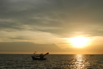 boat at sunset