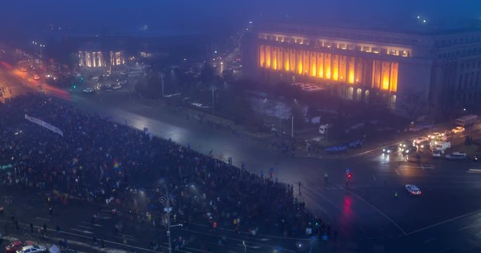 BUCHAREST, ROMANIA - FEBRUARY 5, 2017: 300 000 Romanians geared up for the biggest protests since 1989 Revolution. Mass rallies persist nationwide despite that government repeals corruption decree