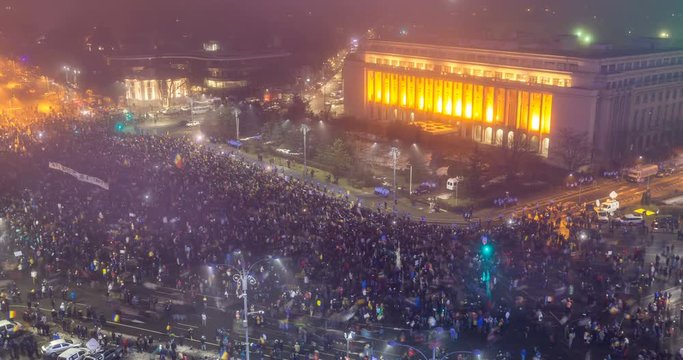 BUCHAREST, ROMANIA - FEBRUARY 5, 2017: 300 000 Romanians geared up for the biggest protests since 1989 Revolution. Mass rallies persist nationwide despite that government repeals corruption decree