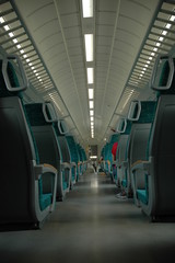 Naklejka premium Empty train view with the stripe of light