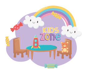 kids zone, teddy bear rocket table and chairs toys