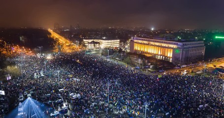 BUCHAREST, ROMANIA - FEBRUARY 5, 2017: 300 000 Romanians geared up for the biggest protests since 1989 Revolution. Mass rallies persist nationwide despite that government repeals corruption decree