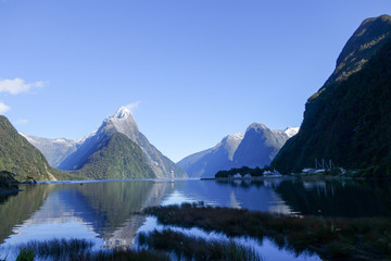 Calm waters and peaks of Milford Sound