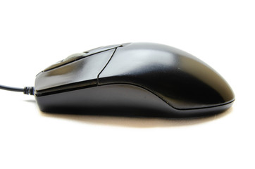 Wired black office mouse for the computer. Mouse to control. Computer peripherals on a white...